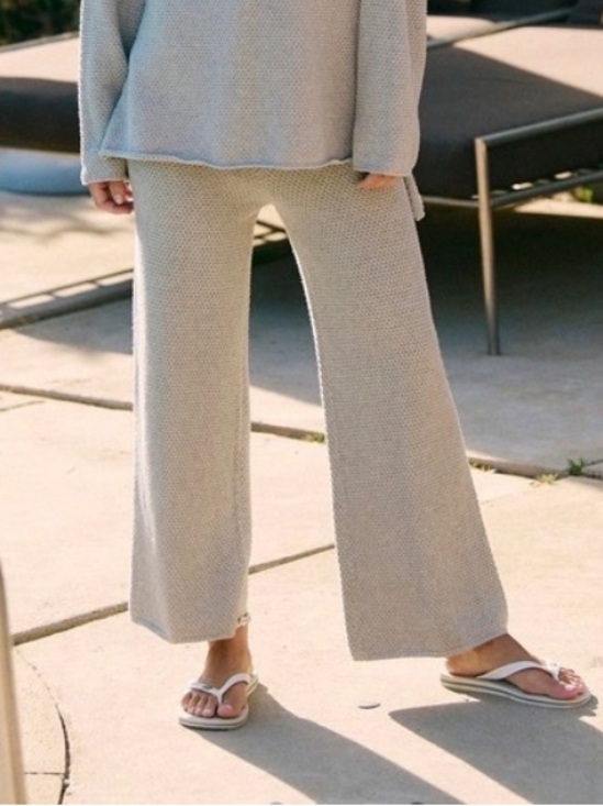 FP Beach Pants - Free People Beach Knit Wide-Leg Lounge Pants in Light Gray - Size Small